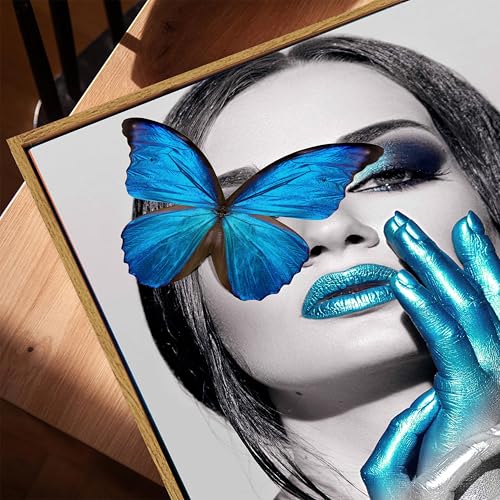 Image of Woman Portrait Pop Framed Canvas Painting For Living Room | Modern Butterfly Abstract Wall Art For Livingroom Wall Decor, Home Decor, Bedroom, Hallway's, Office, Hotel - 43x58 cm