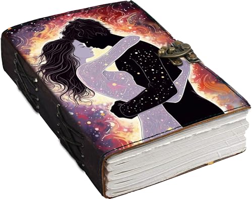 Image of Mr KRAFT Handcrafted A5 120 GSM Premium White Paper Hugging Couple UV Print Diary Leather Journal with Unique UV Love Print Writing Diary Notebook Unruled Personal Diaries for Men,Women-5x7 (Hug)