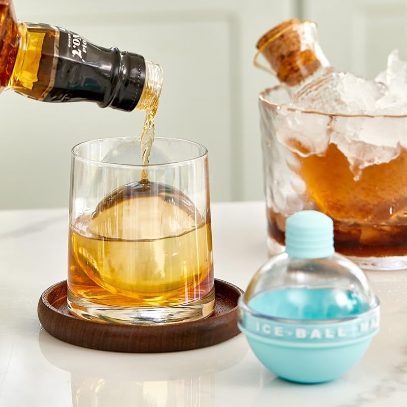 4 Pack Large 6cm Silicone Ice Ball Mould - Round Sphere Ice Cube Tray, Leakproof, Easy Release, Reusable, Freezer Safe, Food Grade, for Whisky, Cocktails, Juice, Home Bar Must Have, Gift for Men