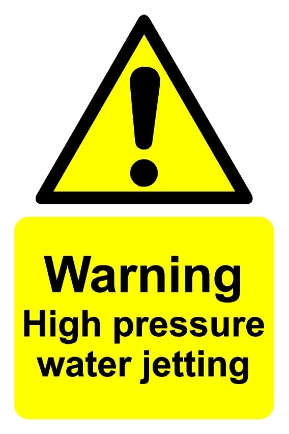 Warning high pressure water jetting safety sign - Self adhesive sticker (400mm x 300mm)
