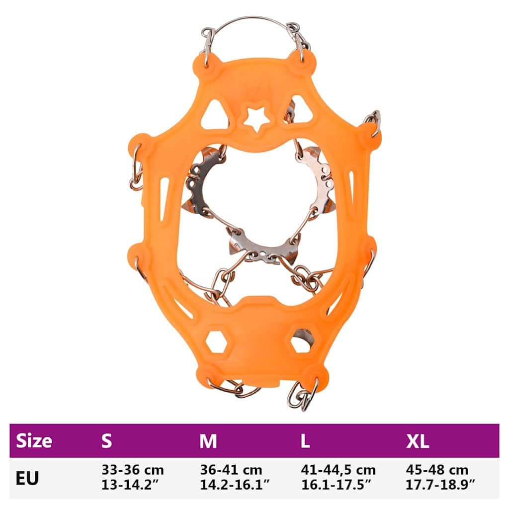 Crampons à glace pour chaussures avec crampons en acier inoxydable, orange, taille S, élastiques avec fermeture , pour chaussures de randonnée, trekking, randonnée hivernale, adhérence en