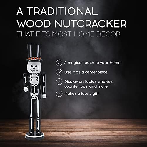 51Bz1SzvaRL._AC_ Ornativity Christmas Scary Skeleton Nutcracker, Black and White Wooden Day of the Dead Skeleton Nutcracker Man with Cylinder Hat Xmas and Halloween Theme Holiday Nutcracker Doll Figure Decorations