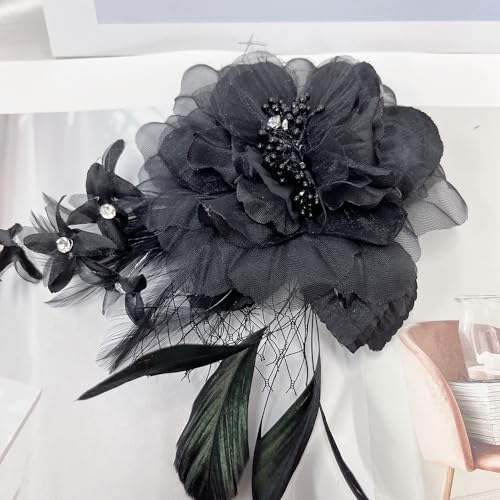 Image of Large Peony Flower Brooch for Women Delicate Elegant Oversize Lady Flower Fascinator Hatpin for Prom Wedding Cocktail Party Banquet Dress Suit Clothes Corsage Accessories Dancing Jewelry Gift