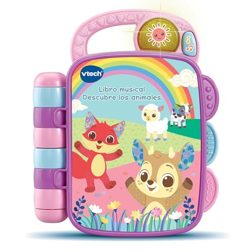 VTech-Baby Libro Musical Descubre los Animales, Libro Infantil para bebés +6 Meses, páginas interactivas, aprende el Clima, la Ropa, Animales, Colores, Versión ESP