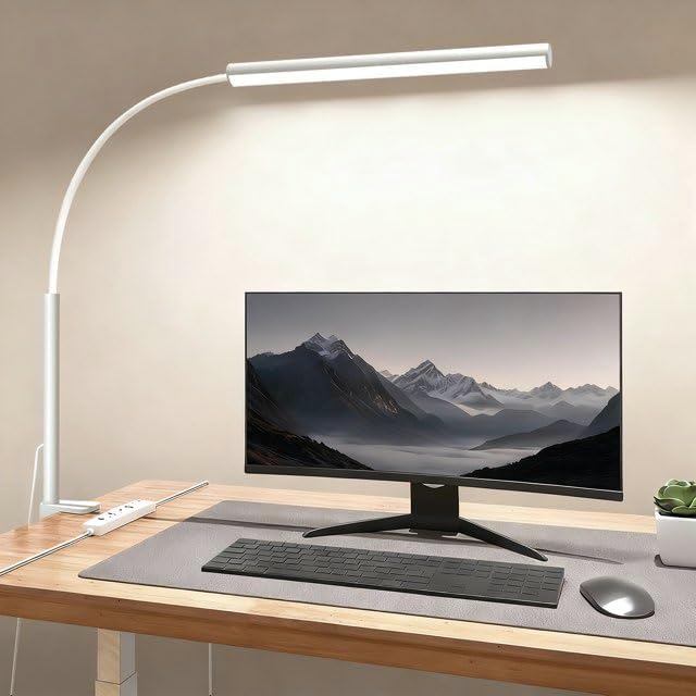 LED Desk Lamp with Clamp, Eye-Protection Clip on Desk Lamp, 5 Modes 10 Brightness Adjustment, 360°Flexible Gooseneck Lamp for Home Office, Lamps with USB Adapter?White