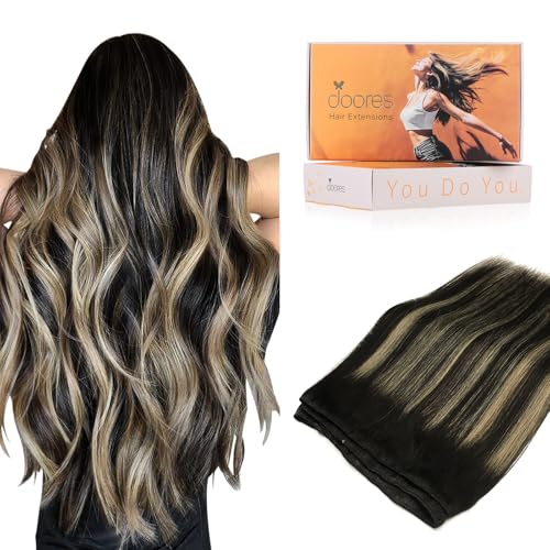 Image of DOORES Sew in Hair Extensions Real Human Hair, 22 Inch 130g Balayage Natural Black to Light Blonde, Straight Natural Weft Extensions for Women