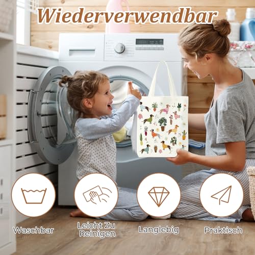 Yoljun Damen Tragetaschen, Beidseitigem Dackel Druck Wiederverwendbare Einkaufstasche, großes Fassungsvermögen Kulturtasche Damen für Reise Alltagsleben, Dackel Geschenke für Hundeliebhaber