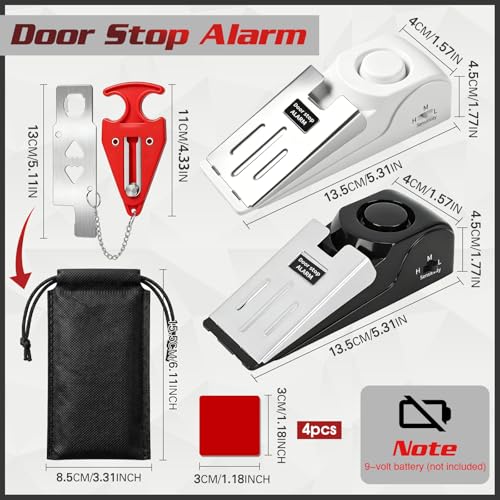 3Pack Portable Door Lock & Door Stop Alarm, Door Stopper with 120db Loud Security Alarm Dual Protection Security Door Kit for Traveling Hotel Door Lock Travel Safety - Image 3
