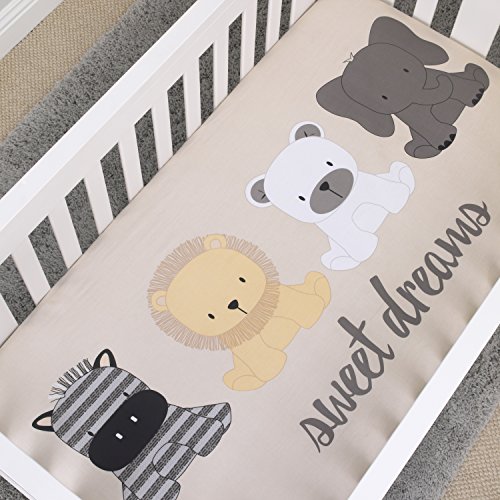 Image of NoJo Play Day Pals 100% Cotton Photo Op Fitted Crib Sheet, Cream, Grey, White, Tan