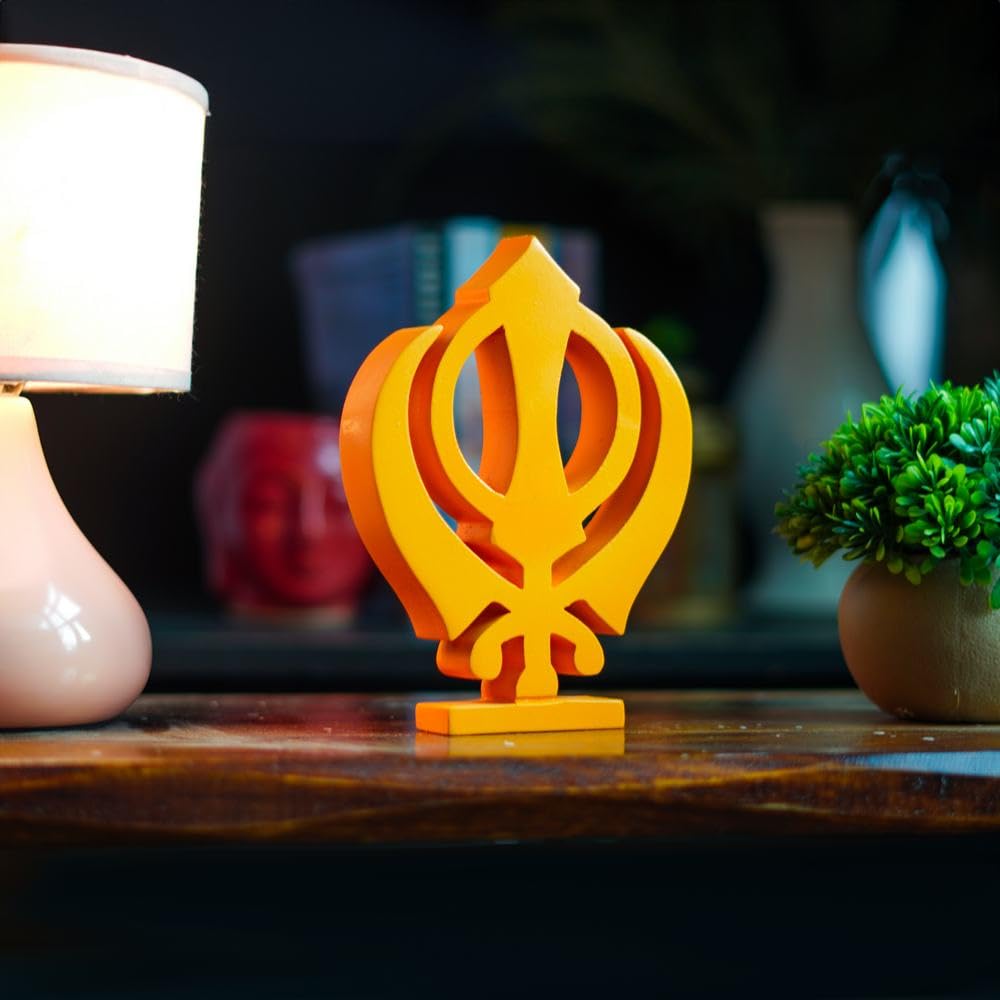 NUKKAD TALES Khanda Orange Showpiece Home Decor Items Living Room Decoration Items Book Shelf Decor Birthday Gift Items Religious Decoration Item (20.3 x 13.4 x 5 cm) Engineered Wood-image-47