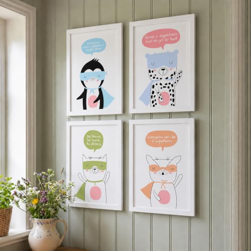 Image of PAINTINGMANTRA Animal Superheroes Colourful Nursery Wall Art Painting for Kids Room Decoration, Cartoon Painting For Home Decor Wall Hanging Decorative gifts, Set of 4, 9x13 Inch