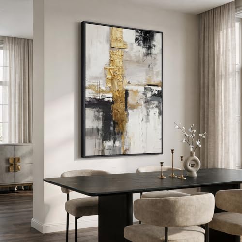 Extra Large Framed Black White Gold Abstract Wall Art, Vertical 40x60 In by Cuspin - Used condition - Image 3