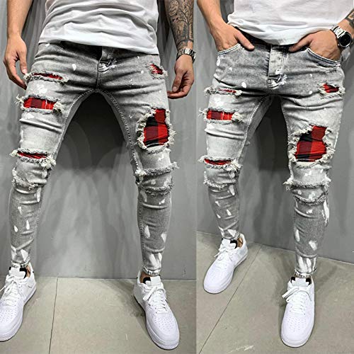 Mens Stacked Jeans Slim Ripped Jeans Destroyed Hole Straight Denim Pants Harajuku Hip Hop Trouser Streetwear4