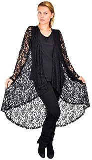 Dare2bStylish Women Plus Size High Low Open Front Lace Duster Cardigan Jacket Black
