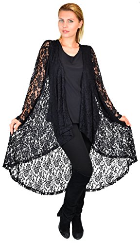Dare2bStylish Women Plus Size High Low Open Front Lace Duster Cardigan Jacket Black