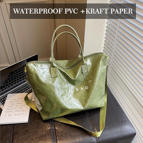 Image of PVC Tote Bag Gifts for Women Large Tote Purse Kraft Paper Letter Print Hobo Handbags for Work Beach Shopping Travel