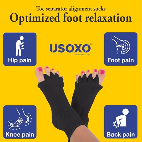 Image of Foot Alignment Socks|Cotton Finger Toe Separator|Easing Bunion Hammertoe And Arthritis Pain Relief|Improving Posture & Increasing Flexibility|Free Size For Office Yoga Men & Women (Dark Grey)