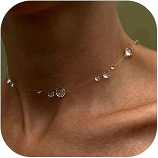 YANCHUN 露 ドロップ ネックレス チョーカー ネックレス 女性用 クリア ドロップ ネックレス ラリアット ネックレス 女性用 ハンドメイド デュージュエリー, 金属, 宝石なし