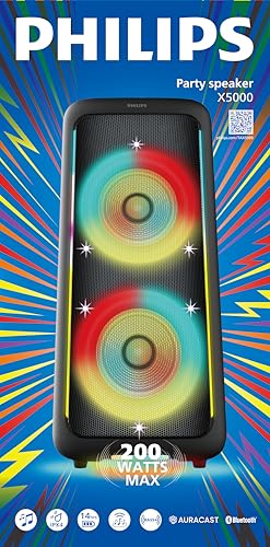 Image of Philips TAX5000 Bluetooth Party Speaker - 14 Hours Play Time, Bass+, Full-Speaker LIghtshow, Built-in Carry Handle and Wheels, 200W Max Power, Black