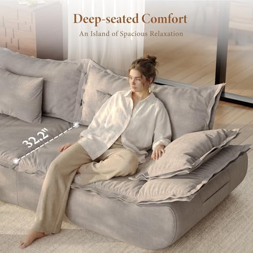 Vesgantti 86.6" Cloud Couch for Living Room, Modern 3 Seater Sailboat Sofa with Deep Seat, Comfy Chenille Upholstered Boneless Couch with Curved Armrest, No Assembly Required, Light Grey - Thumbnail 2