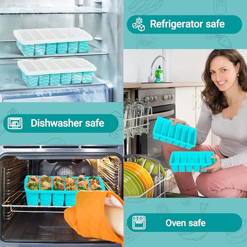 Image of 1 /2 Cup Silicone Freezer Molds with Lid, 2-Pack Silicone Freezer Trays for Soup, Sauce & Broth - Meal Prep Containers, Large Ice Cube Tray, Oven & Dishwasher Safe