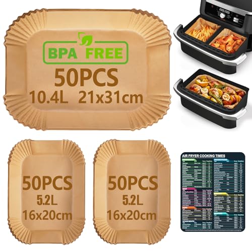 150 Piezas Papel Freidora Aire, Papel para Air Fryer Cosori Dual Blaze TwinFry 10 L/Ninja Air Fryer AF500EU 5,2-10,4 L/Cecotec Cecofry Dual 9000 9 L, 10 L y 11 L, Accesorios Airfryer