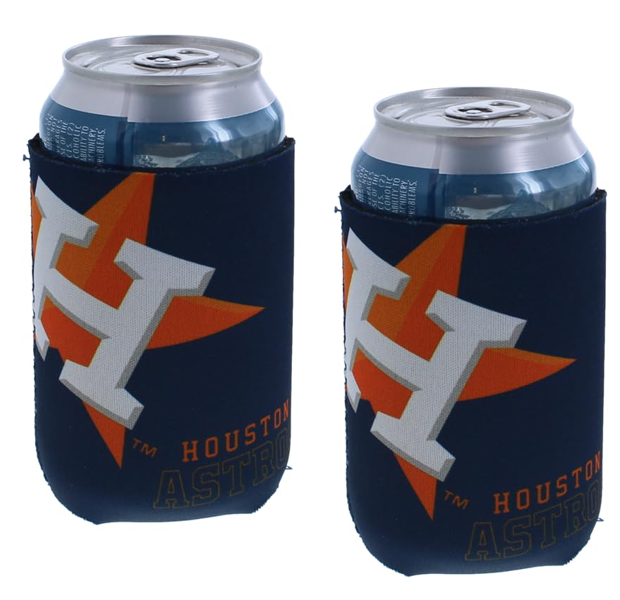MLB Baseball Can & Bottle Holder Insulator Beverage Cooler (Houston Logo Collapsible 2-Pack (Astros))