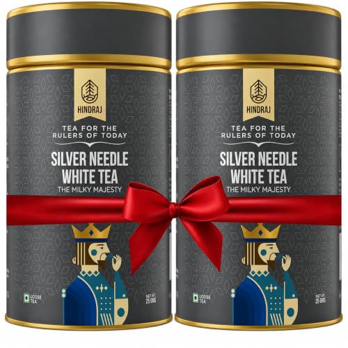 Image of Hindraj The Milky Majesty Silver Needle White Tea Loose Leaves 50 g (2 25 g) Refreshing, Smooth, Light Tea High Antioxidants, No Sugar, Pure Natural