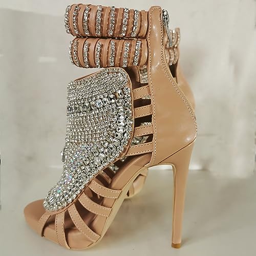 Women Stiletto High Heel Heavy Duty Sandals Open Toe Crystals Diamond Pave Ankle Strap Wedding Dress Shoes Prom Pumps3