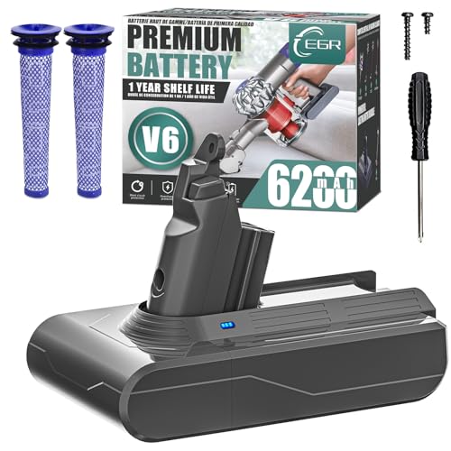 Image of EGR Upgrade 21.6V V6 Battery Replacement Compatible with Dyson V6 Animal /Absolute /Motorhead /Fluffy DC58 DC59 DC61 DC62 DC72 DC74 SV03 SV04 SV05 SV06 Cordless Vacuum Cleaner. (Not Fit V7, V8)