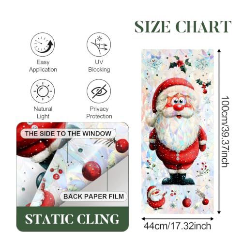 Image of Cute Santa Claus Cartoon Holographic Window Film 17.32x39.37in