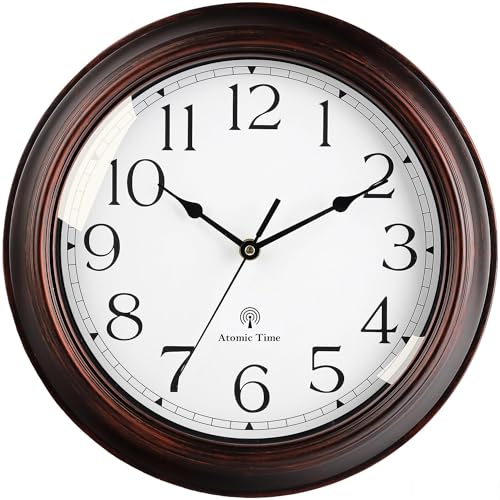 Image of KECYET Atomic Wall Clock 10 Inch, Silent Non-Ticking Vintage Clock Battery Operated Classic Analog Decorative for Kitchen, Living Room, Office, Bedroom, Bathroom (Bronze)