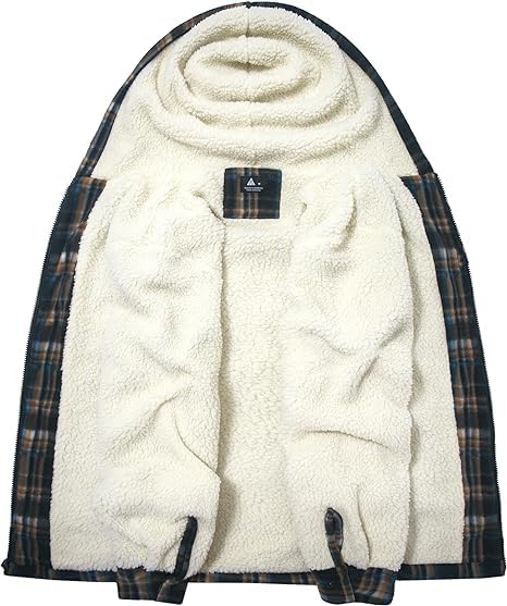 Image of ZITY Men's Flannel Hooded Jacket Fleece Sherpa Lined Plaid Shirts Jackets Zip Up Sweatshirt Hoodies for Men with 4 Pockets