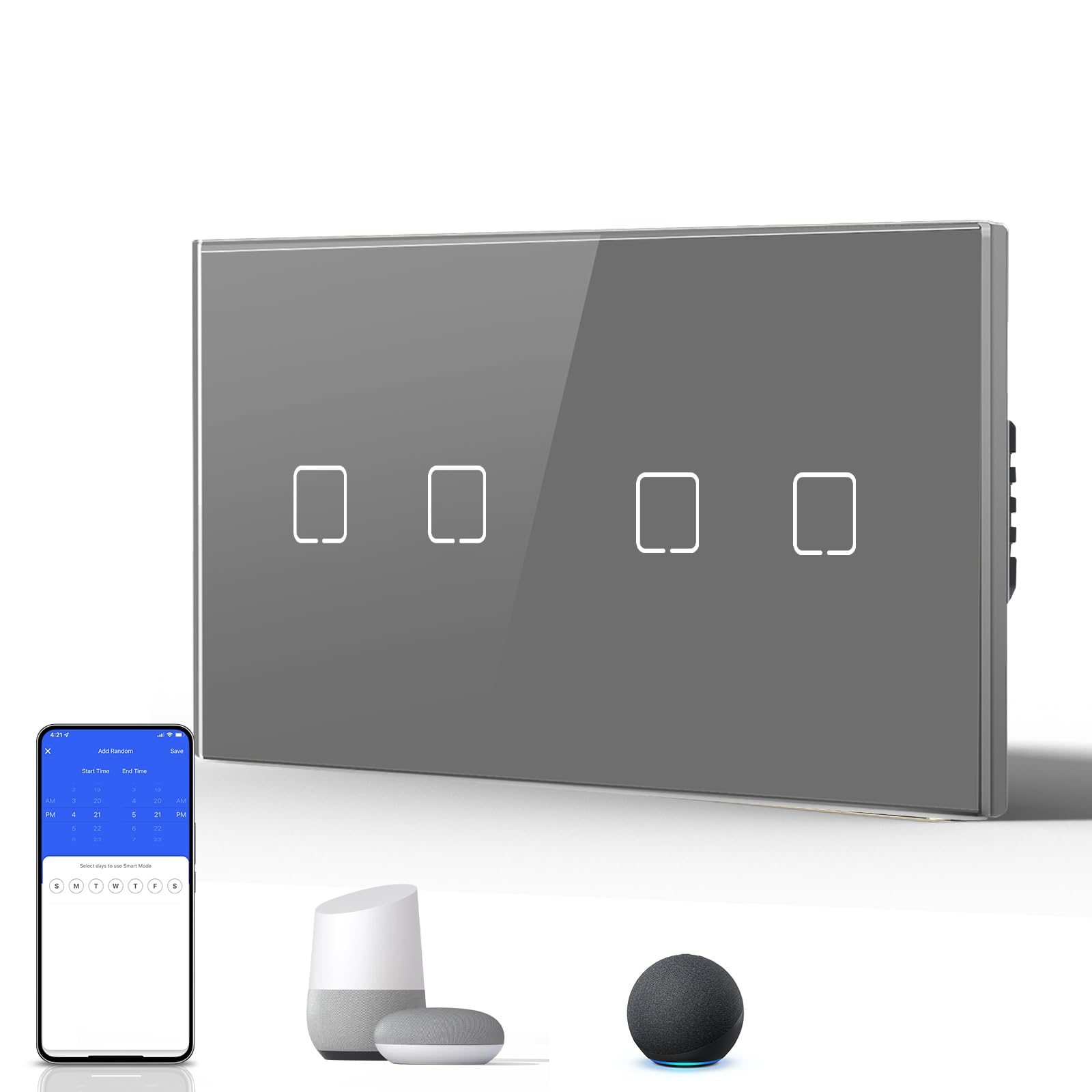 BSEED Interruptor Inteligente WIFI,Interruptores Tactil Con Cristal,Compatible con Alexa,Tuya y Smart Life,Requiere Cable Neutro,2 Gang 1 Vía,86mm Blanco — view 181