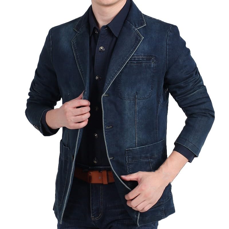 Blazer Da Uomo,Blazer In Denim Da Uomo Vestibilità Regolare, Casual, Business, Da Lavoro, 3 Bottoni, Retrò, Classico, Vestibilità Su Misura, Giacca Multitasche, Comoda Giacca Sportiva Da Indossar