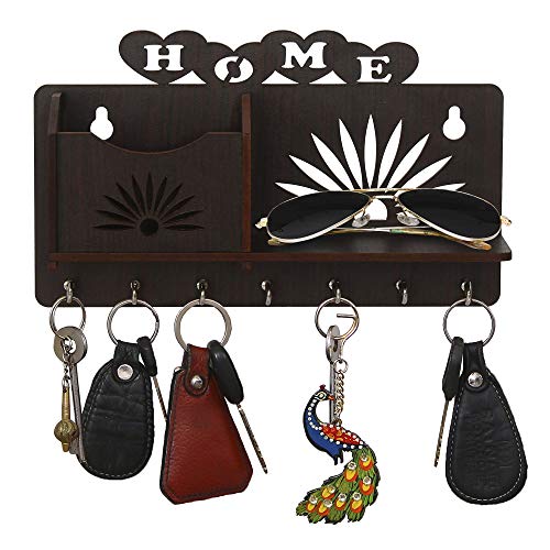 Image of CAPIO Art Wooden Wall Mounted Key Holder with 7 Hooks |Home Design