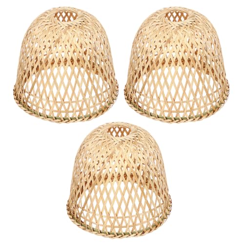 RUNROTOO Lot de 3 Abat-Jour en Bambou Tressé Vintage, Protection d'Ampoule en Osier, Diffusion de...