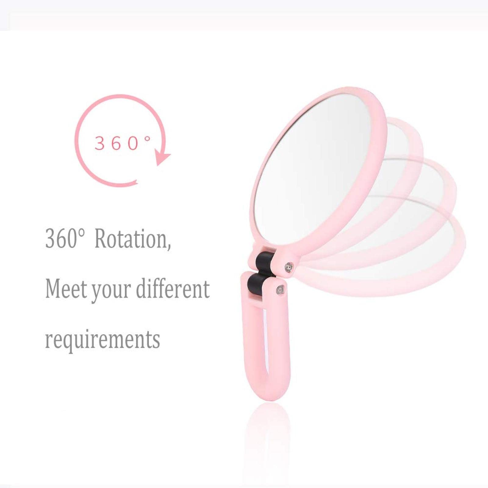 Miroir de Poche grossissant 15x, Miroir à Main Pliant de Voyage, Miroir de Maquillage sur piédestal Double Face avec grossissement 1/15x,Pink