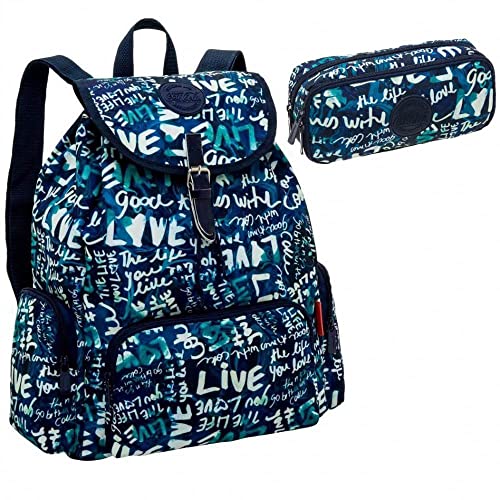 Kit Mochila de Costas Coca Cola Love Live + Estojo Duplo Cor: Azul