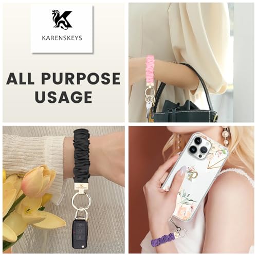 Image of Scrunchie Keychain Wristlet, Key Chain for Car Keys with D Ring, Stretchy Phone Charms with Tether Tab for Women.