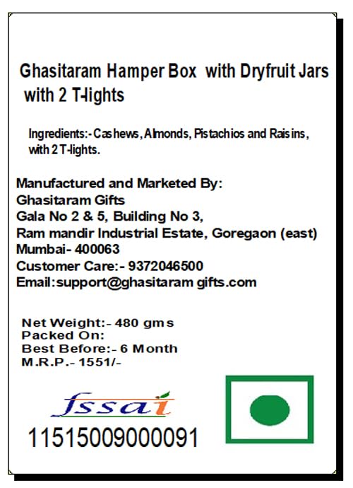 Image of Ghasitaram Gifts Jaiccha Ghasitaram Hamper Box with Dryfruit Jars with 2 T-Lights |Gift Hamper| Diwali Gift Hamper|Food Hampers|Gourmet Hampers|