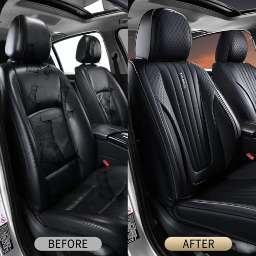 Image of FLORICH Car Seat Covers, Black Leather Car Seat Covers Front Seats, Premium Leatherette Car Seat Cushion for Cars, Automotive Seat Protectors Universal Fit for Most Sedans Cars SUV Trucks