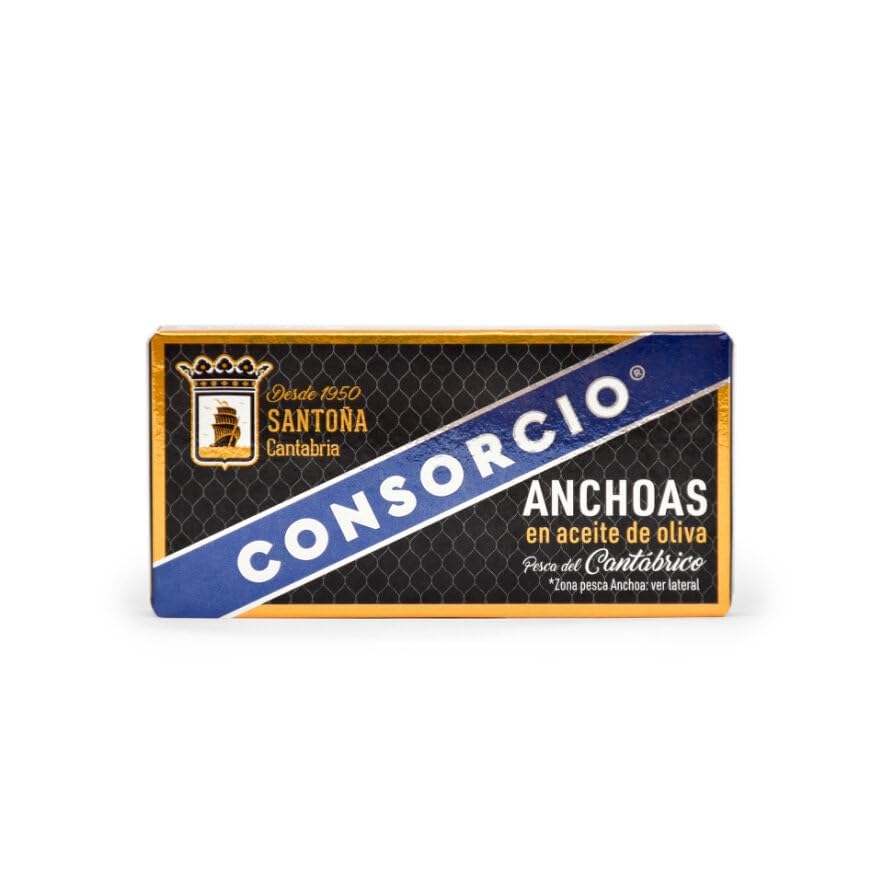 Consorcio - Filetes De Anchoa En Aceite De Oliva Gourmet | 20 Latas de 45 gr | Anchoas de Santoña con Aceite de Oliva y Sal en Lata | 100% Natural