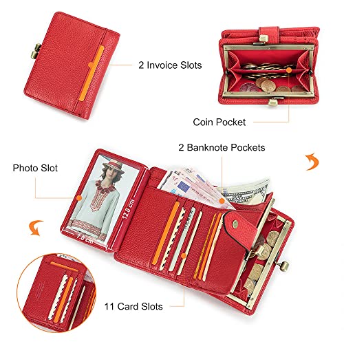 Contacts Womens Kiss Lock Wallet Small Leather Kiss Clasp Coin Purse Card Holder Bifold Rfid Wallet for Women with Photo Window (Red)4