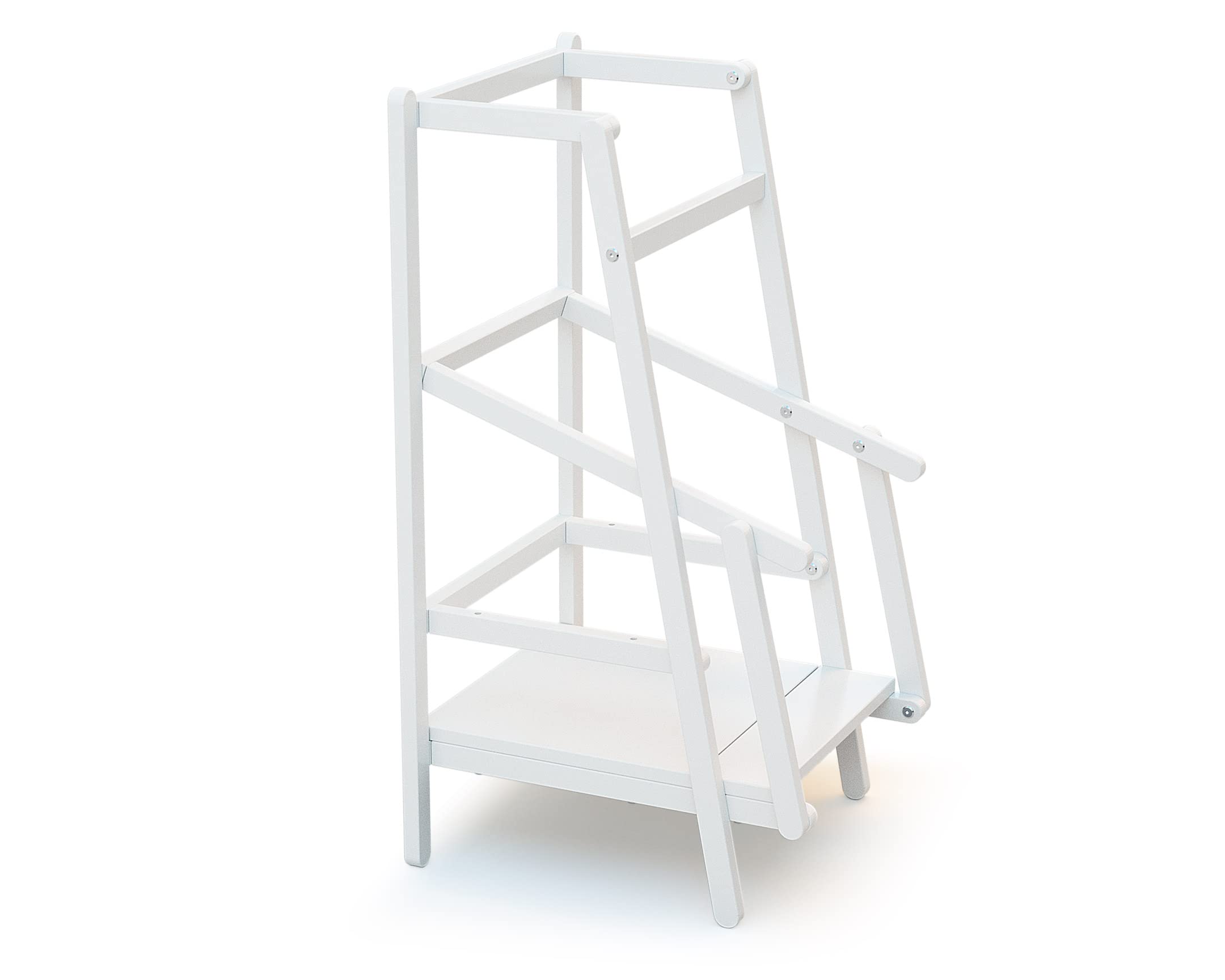 AT4 - Lernturm für Kinder ESSENTIEL Holz Weiß | Lernturm aus Holz 100 x 97 x 164,5 cm | 2-fach höhenverstellbar | Einstiegsstufe und Sicherheitsrampe | Einstiegsstufe