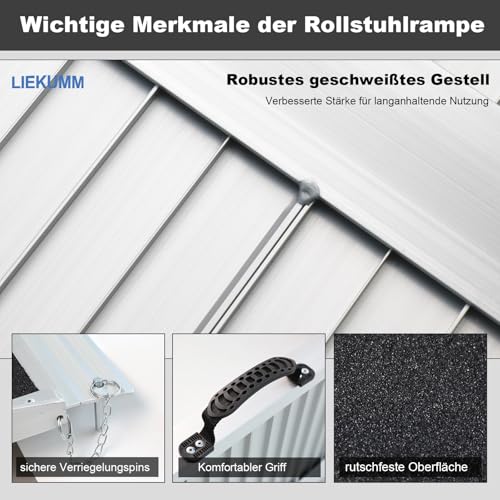 LIEKUMM 91 x 73 cm Rollstuhlrampe, 300 kg Kapazität Aluminium Rampe für Rollstuhl, Schwellenrampe für Zuhause, Stufen, Tragbar Auffahrrampe für Elektro-Rollstuhl, Scooter, Kinderwagen, Warenwagen