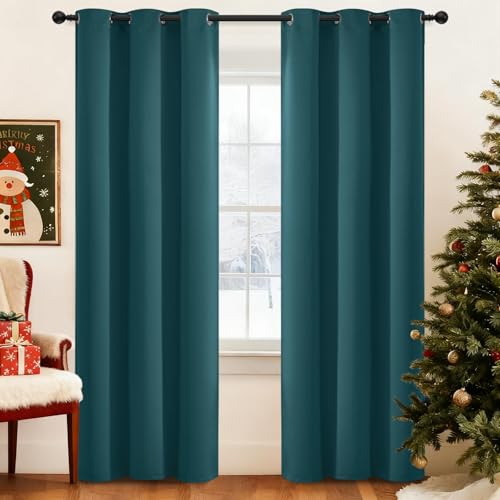Yakamok Blackout Curtains for Bedroom 2 Panels Set 84 Inch Length Thermal Insulated Room Darkening Dark Black Out Drapery Grommet Window Treatments Drapes for Living Room, 38x84, Dark Teal