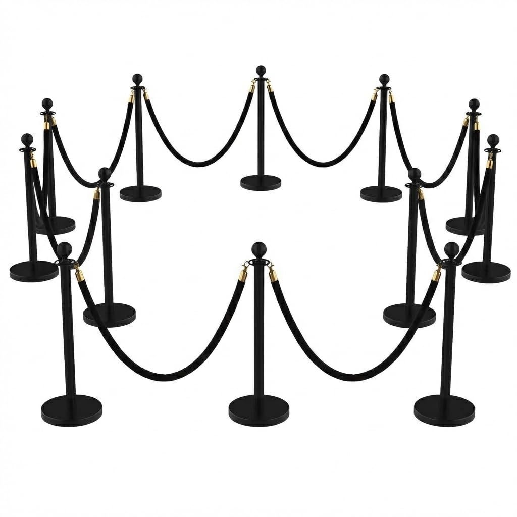 Absperrpfosten Aus Edelstahl Mit Seil – Abgrenzungsständer Kugelkopf Personenleitsystem Für Events, Garten & Rasen – Dekorative Absperrung, Schwarz, 12 PCS