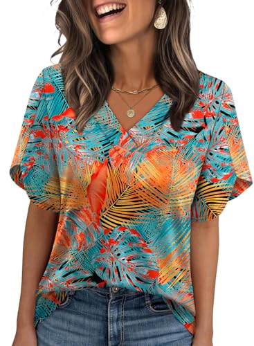 Image of WIHOLL Womens Summer Tops Short Petal Sleeve Shirts Fashion V Neck Womens Clothing