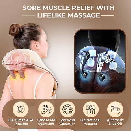 Image of Robustt Neck and Back Massager with Heating Mode, Massager for Body Aches and Pains Relief, Electric Wearable 6D Cervical Neck Massage Machine for Deep Tissue Neck, Back, Waist and Legs - Beige